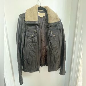 MICHAEL by Michael Kors brown leather pilot/bomber jacket